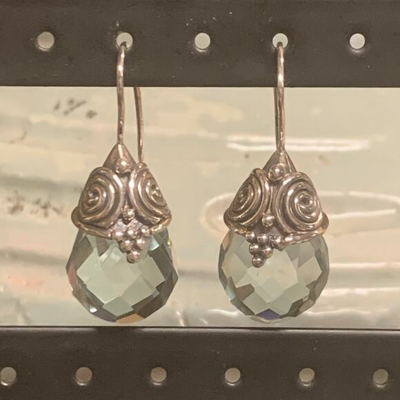 Sajen Earrings Sterling Silver & Light Blue Aquamarine Briolette Drop Fishhooks - Picture 3 of 8